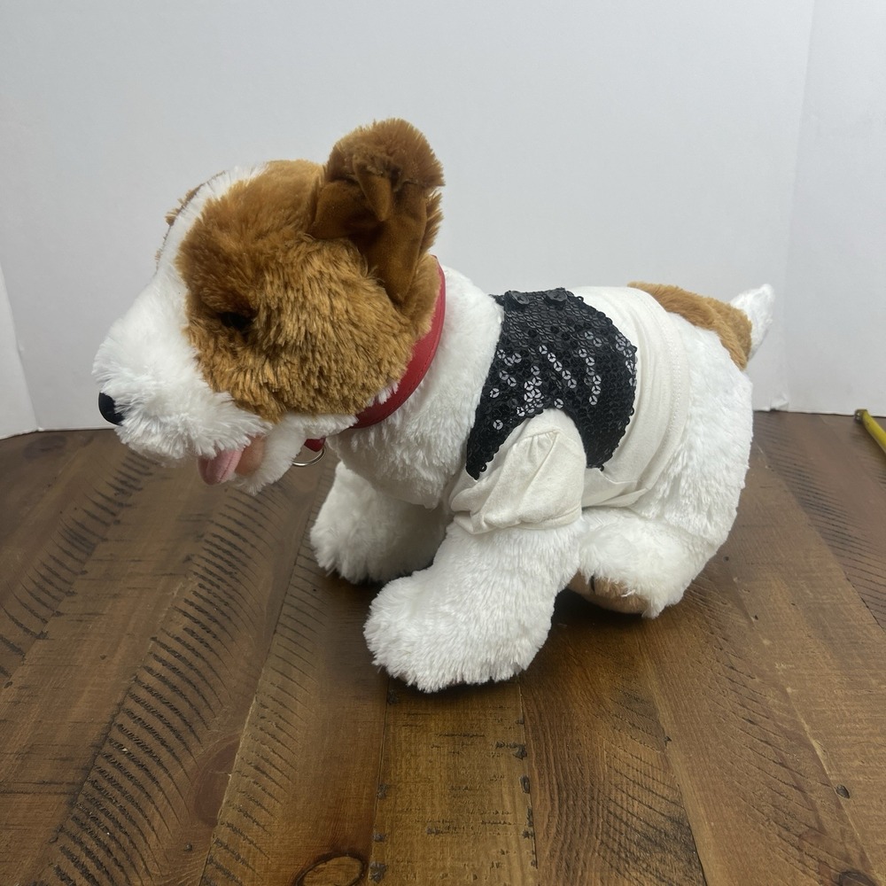 Build A Bear Workshop Jack Russell Terrier Dog Plush 16" Sequin Outfit Collar